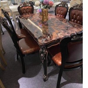 DINING TABLE - QUALITY DESIGNED ROYAL BROWN WITH 6 CHAIRS (OKAF)