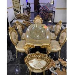 DINING TABLE - QUALITY DESIGNED ROYAL GOLDEN WITH 6 CHAIRS - (OKAF)