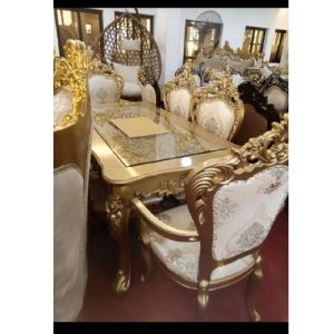 DINING TABLE - QUALITY DESIGNED ROYAL WHITE & GOLD WITH 6 CHAIRS (OKAF)