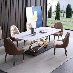 DINING TABLE - QUALITY DESIGNED WHITE & BROWN MARBLE BY 6 CHAIRS (JAFU)