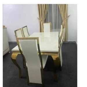 DINING TABLE - QUALITY DESIGNED WHITE & GOLDEN WITH 6 CHAIRS (MOBIN)