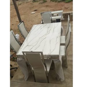 DINING TABLE QUALITY DESIGNED WHITE MARBLE WITH 6 CHAIRS (MOBIN)