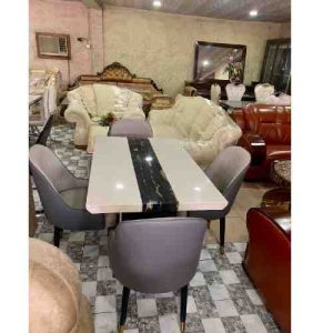 DINING TABLE - QUALITY MARBLE & 4 DESIGNED CHAIRS (EKIN)