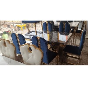 DINING TABLE WITH 6 CHAIRS - QUALITY DESIGN BLUE (OKAF)