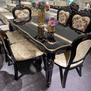 DINING TABLE WITH 6 CHAIRS - QUALITY DESIGNED ROYAL BLACK & CREAM (SAINT)