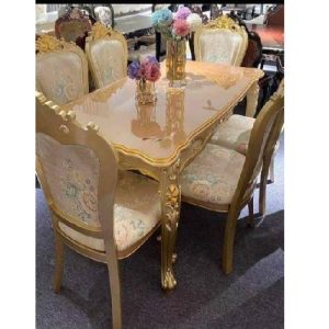 DINING TABLE WITH 6 CHAIRS - QUALITY DESIGNED ROYAL CREAM & GOLD (SAINT)