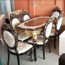 DINING TABLE WITH 6 CHAIRS - QUALITY DESIGNED ROYAL CREAM & GOLD (SAINT)