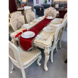 DINNING TABLE - QUALITY DESIGNED WHITE & GOLD 6 CHAIRS (JAFU)