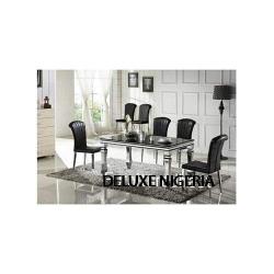 Dining Set - Marble Black Bulin + 6 Dinning Chairs - Medium