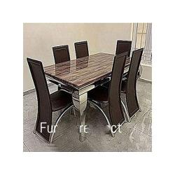 Dining Set Marble Bronixx + 6 Sitting Dinning Chairs - Medium