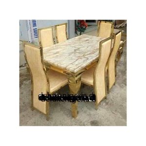 Dining Set - Marble Gold Leviet2 + 6 Dinning Chairs - Medium