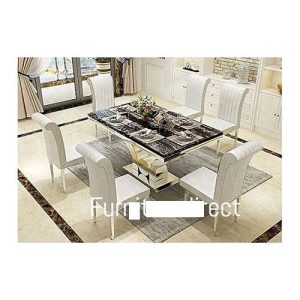 Dining Set Marble Oxlyn Modern + 6 Dinning Chairs (1) - Medium