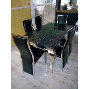 Dining Set - Oxlyn 6 Seater Marble With Sliver Legs - Medium