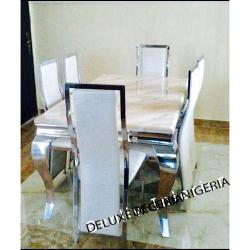 Dining Table Marble +6 Sitting Chairs - Medium