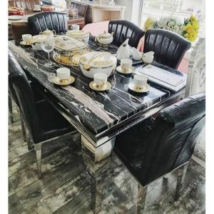 Dining Table Set - Leveluk JWILTON Marble With Chairs - Medium