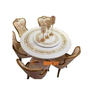 Dinning Set Executive Round Italian Marble With 6 Chairs - Medium