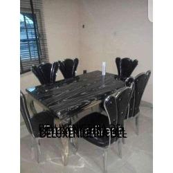 Dinning Set - Marble Bisony + 6 Dining Chairs - Medium