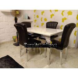 Dinning Set Marble Cutin Black + 4 Dining Chairs - Medium