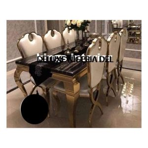 Dinning Table - Exquisite Gold Marble With 8 Chairs - Medium