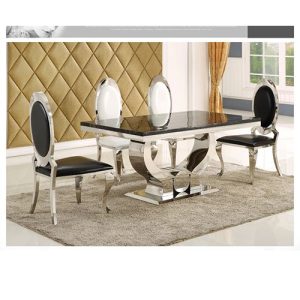 Executive Dining Set - 4 Seater Marble BLACK Medium