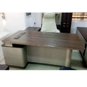 OFFICE TABLE - QUALITY DESIGNED 2.2 METER BROWN & CREAM WITH EXTENSION (ARIN)