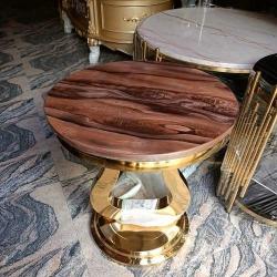 ROUND SIDE STOOL - QUALITY DESIGNED BROWN & GOLD MARBLE (MOBIN)