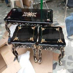 TABLE WITH 2 SIDE STOOLS - QUALITY DESIGNED ROYAL BLACK & GOLD (SAINT)