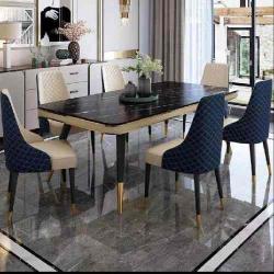 TABLE WITH 6 CHAIRS - QUALITY DESIGNED BLACK & CREAM RECTANGULAR MARBLE TOP (SAINT)