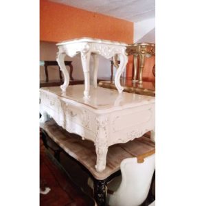 WHITE CENTER TABLE & 2 SIDE STOOLS - QUALITY DESIGNED (PIANET)